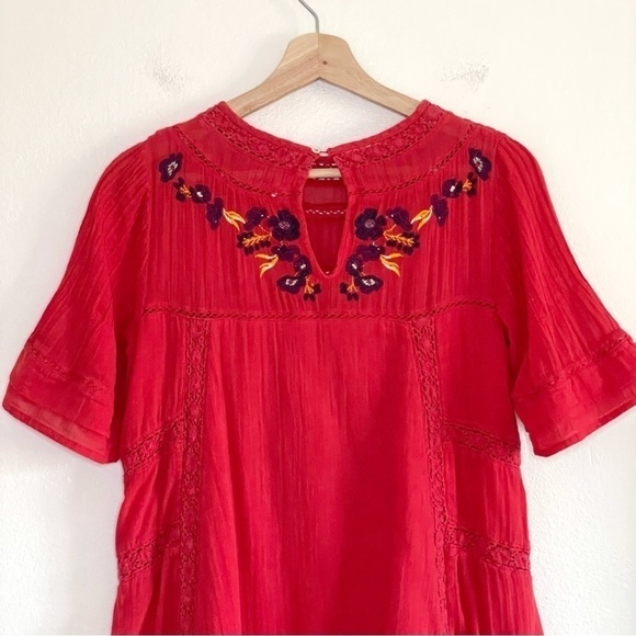 Free People Perfectly Victorian Floral Embroidered Boho Mini Dress Tomato XS - Picture 9 of 16